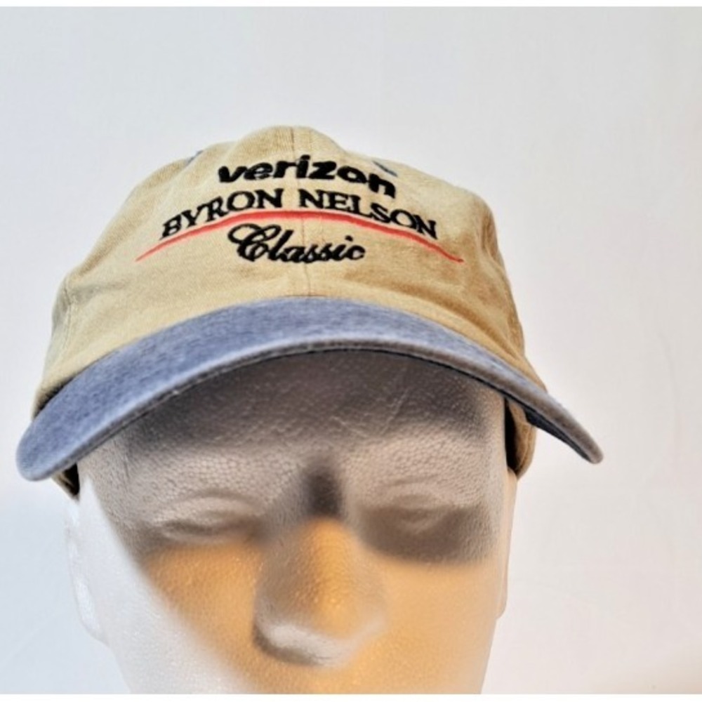 Headmost Verizon Byron Nelson Classic Golf Hat Tan Blue Sun Microsystems EDS Cap